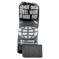 Industrial-Quality Steel Wool Hand Pad, #0000 Super Fine, 16 per Pack