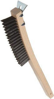 Wire Brush with Scraper, Wooden Handle, Natural Color, 9" Brush Length